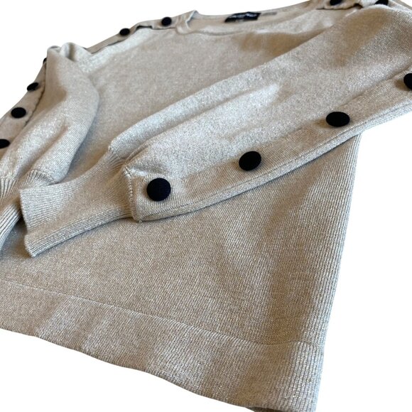 Karl Lagerfeld Gold Metallic Sweater Featuring Scalloped Puff Button Sleeves XS - Picture 5 of 10